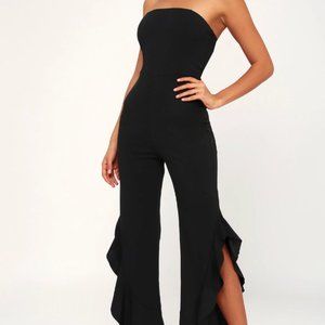 After Midnight Black Strapless Ruffle Leg Jumpsuit